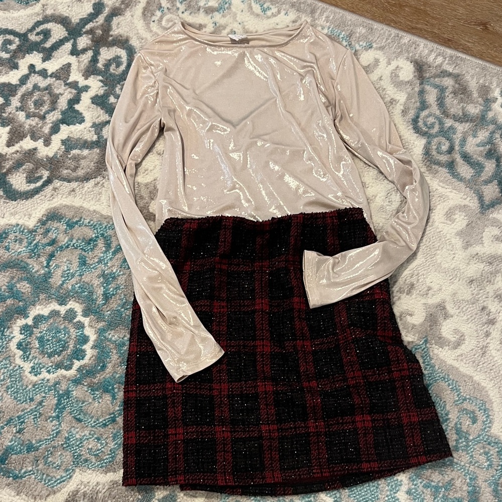 Zara Kids Matching Set in Cream and Red Plaid